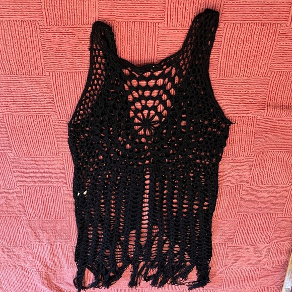 Rebellion women’s size medium / large long Black Crochet Vest - Picture 12 of 12